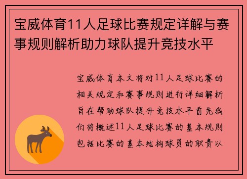 宝威体育11人足球比赛规定详解与赛事规则解析助力球队提升竞技水平